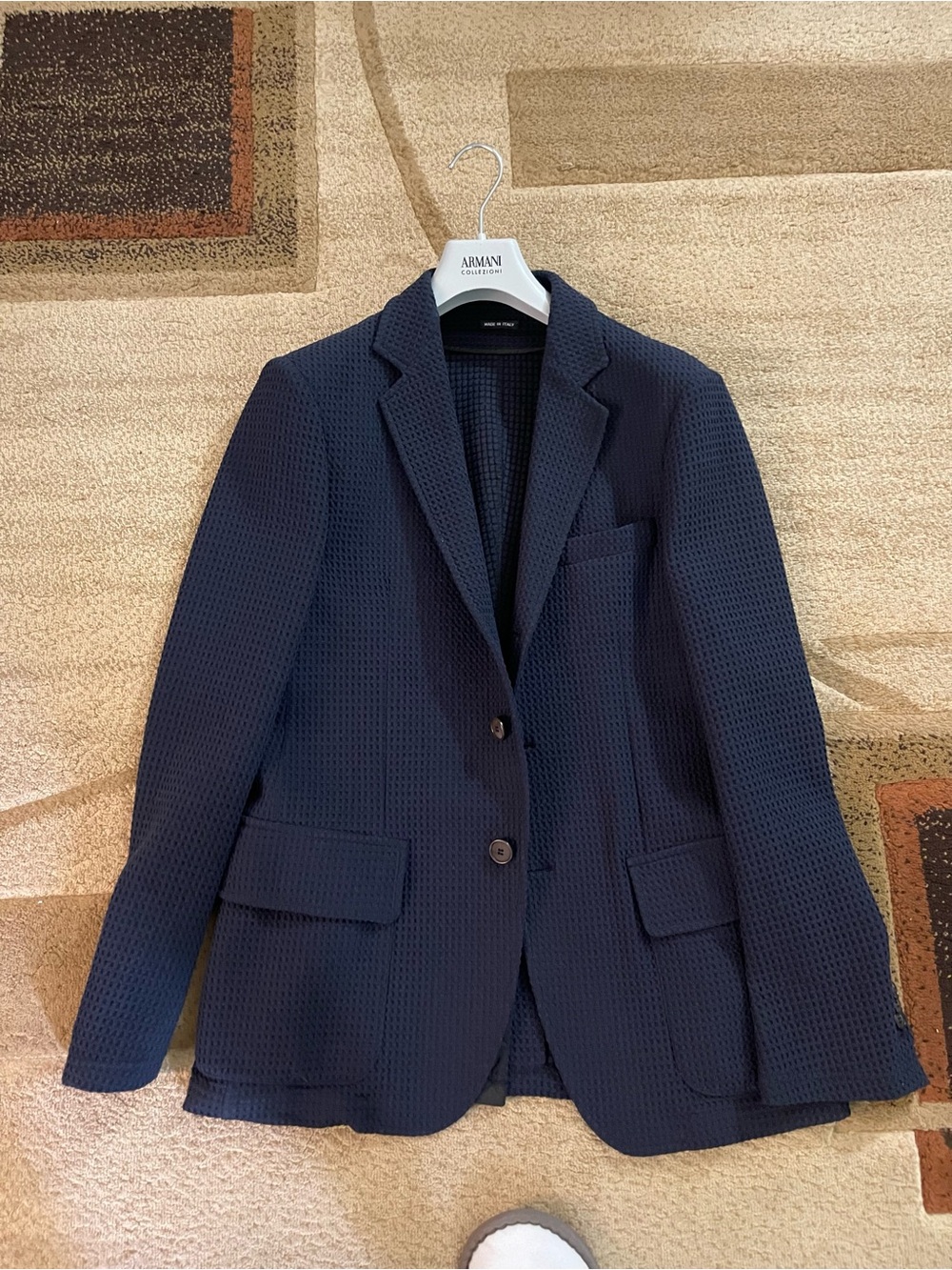 Giorgio Armani Navy Textured Knit Blazer